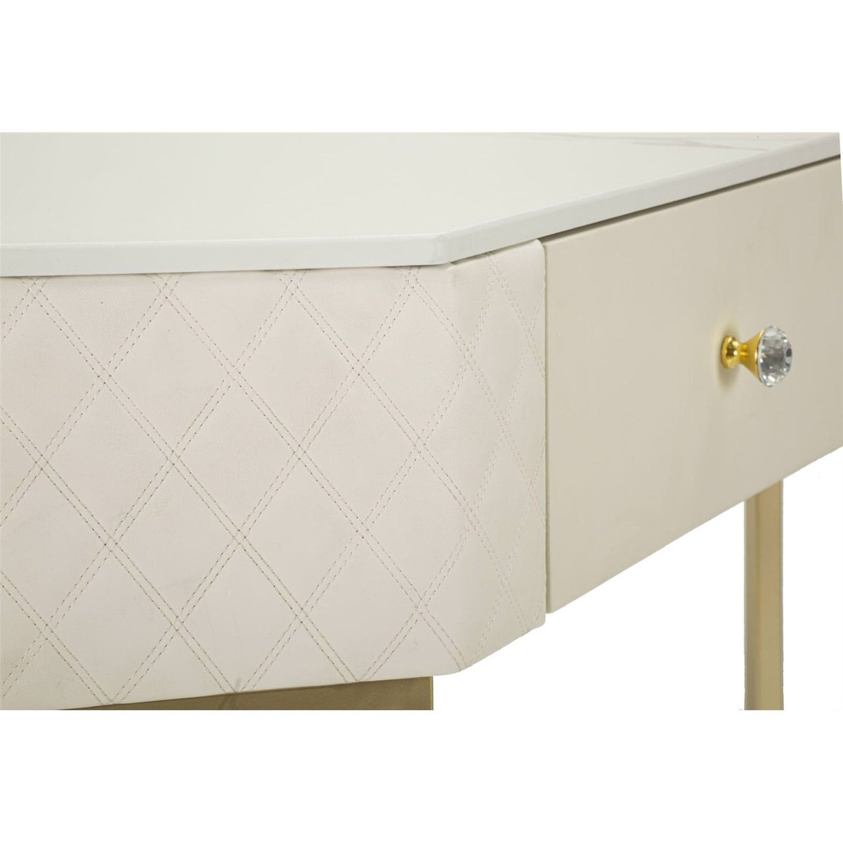 Console capitonnée bouton bijou GLAM blanc et doré, RECOLLECTION
