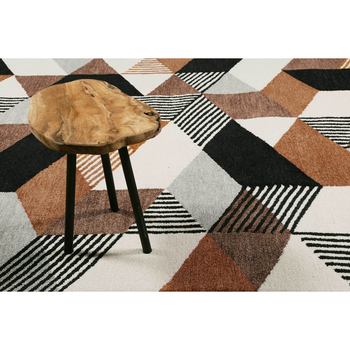 Tapis fait main à poil ras kaléidoscope , Uptown brun, ESPRIT