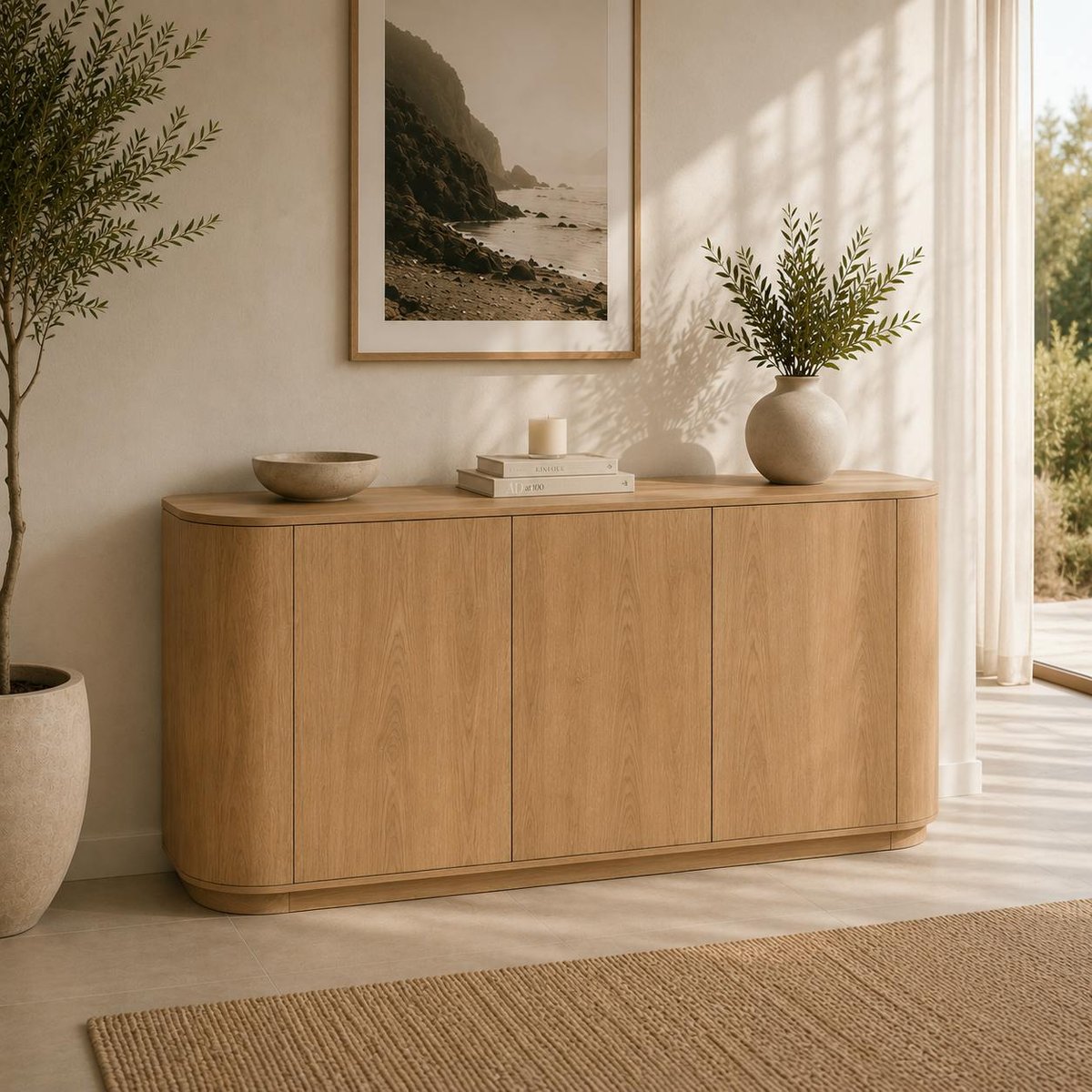 Buffet massif 3 portes en chêne, largeur 170 cm LOREN bois clair, PIER IMPORT