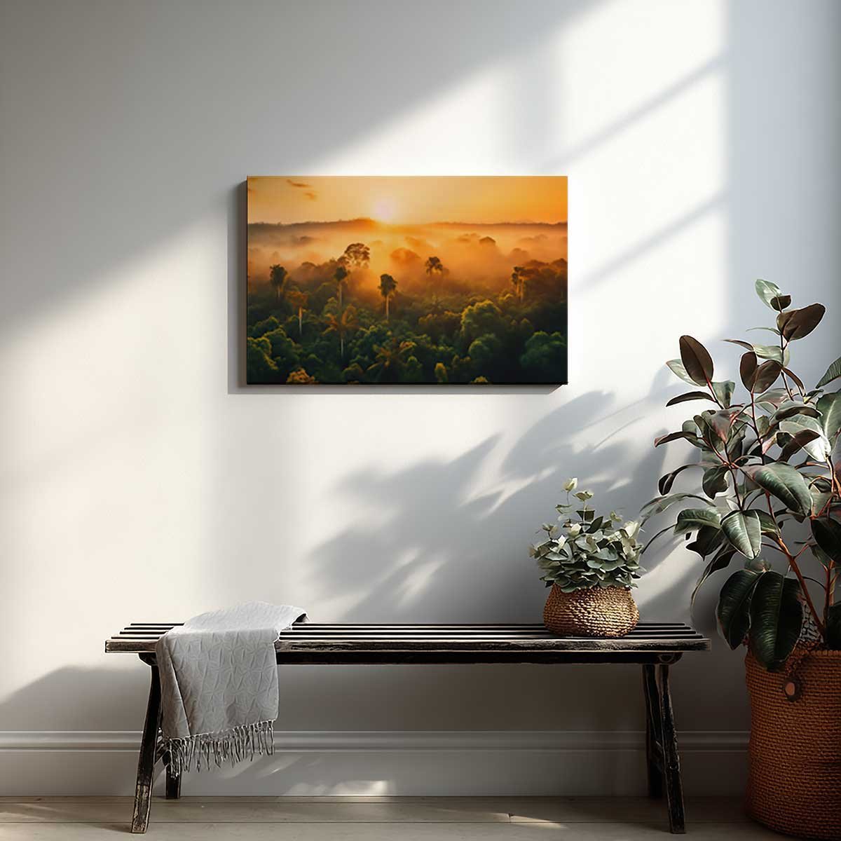 Tableau jungle au lever du soleil toile imprimée, HEXOA