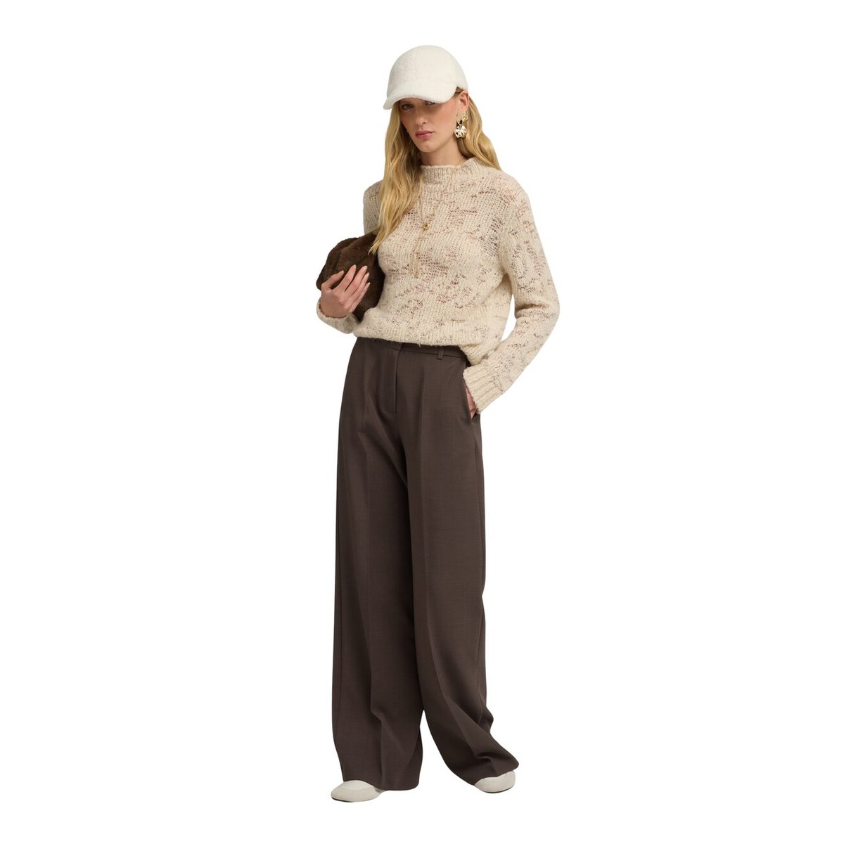 Pantalon palazzo taille haute avec pli gris, MOTIVI