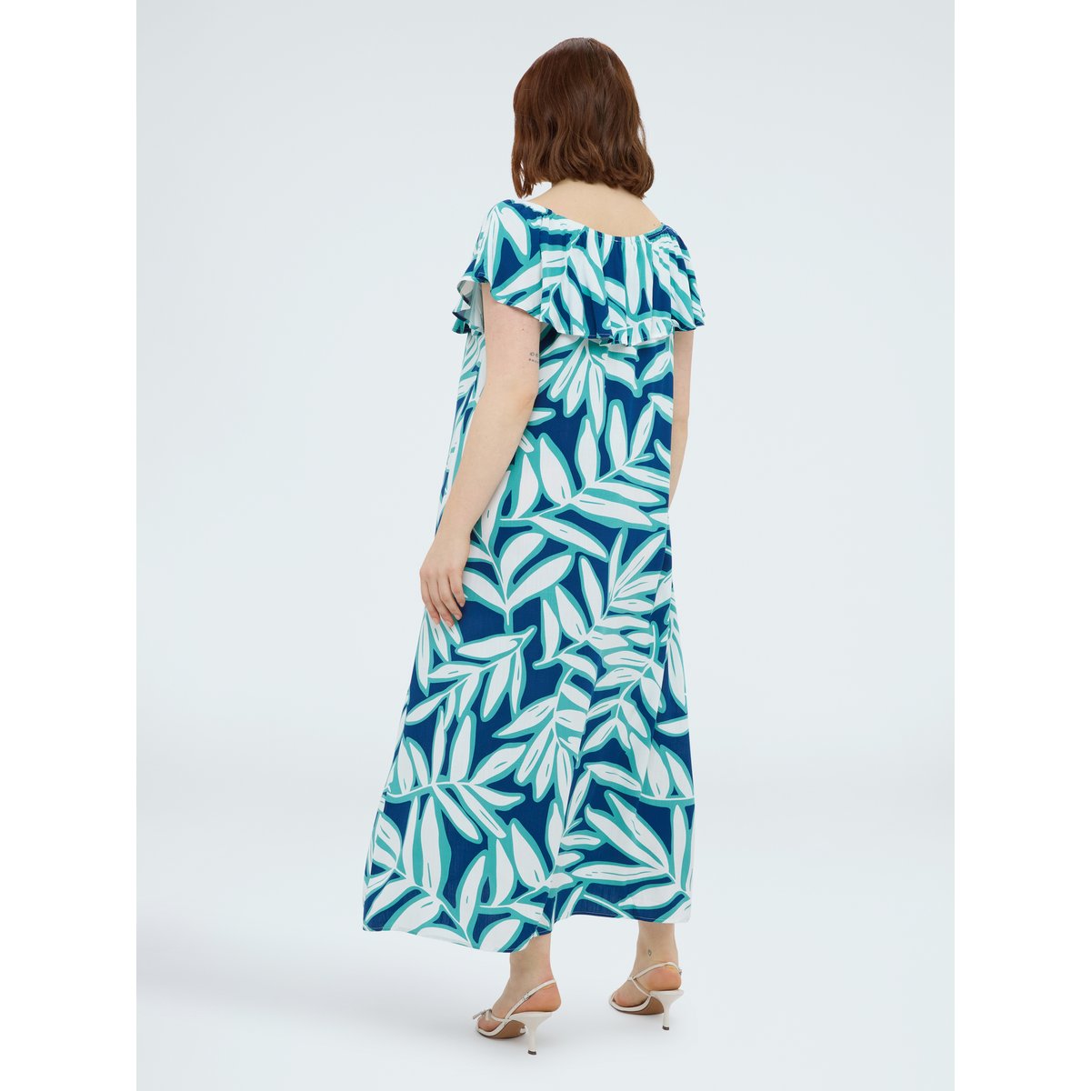 Robe à épaules dénudées avec imprimé bleu, FIORELLA RUBINO