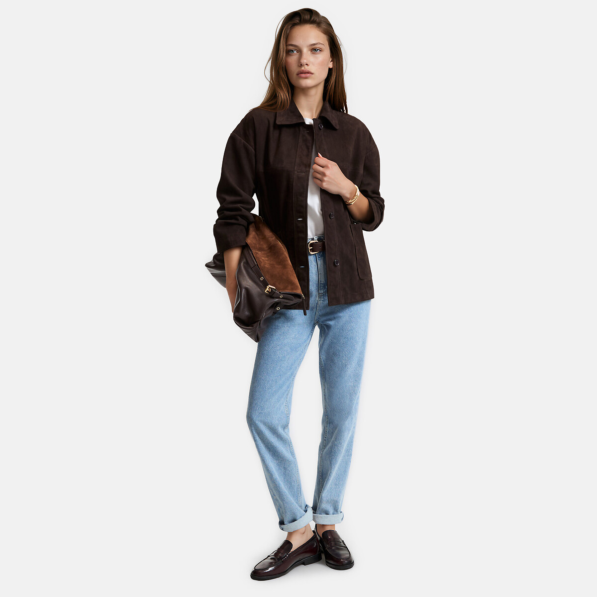 Suede Buttoned Jacket brown, LA REDOUTE COLLECTIONS
