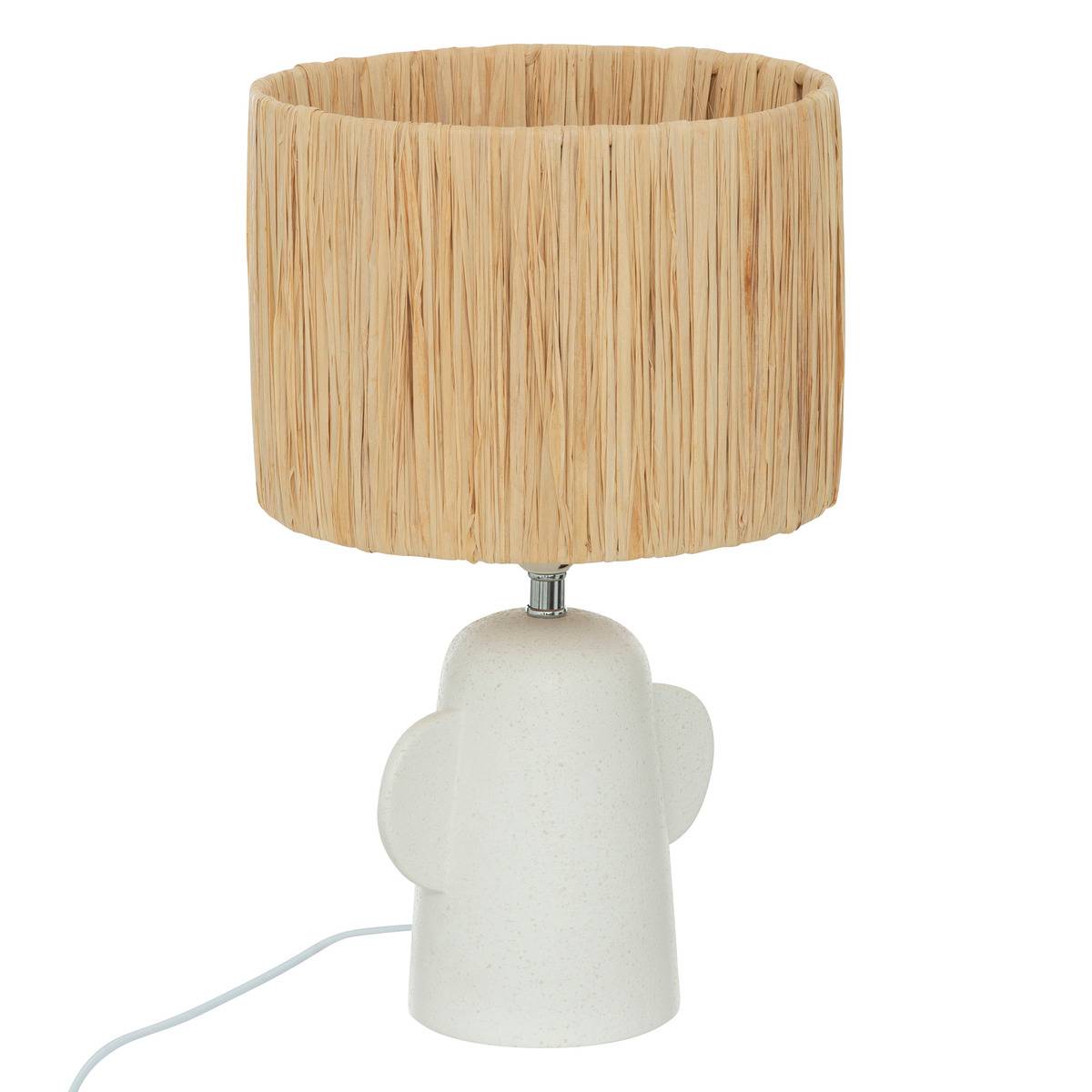 Lampe à poser en céramique abat-jour en raphia RAIA blanc, ATMOSPHERA