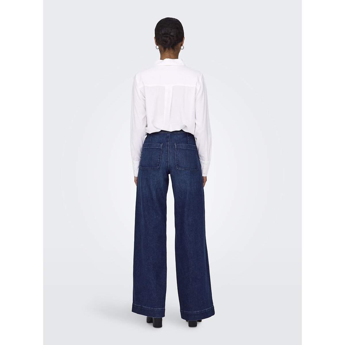 Jean large, taille haute dark blue, ONLY