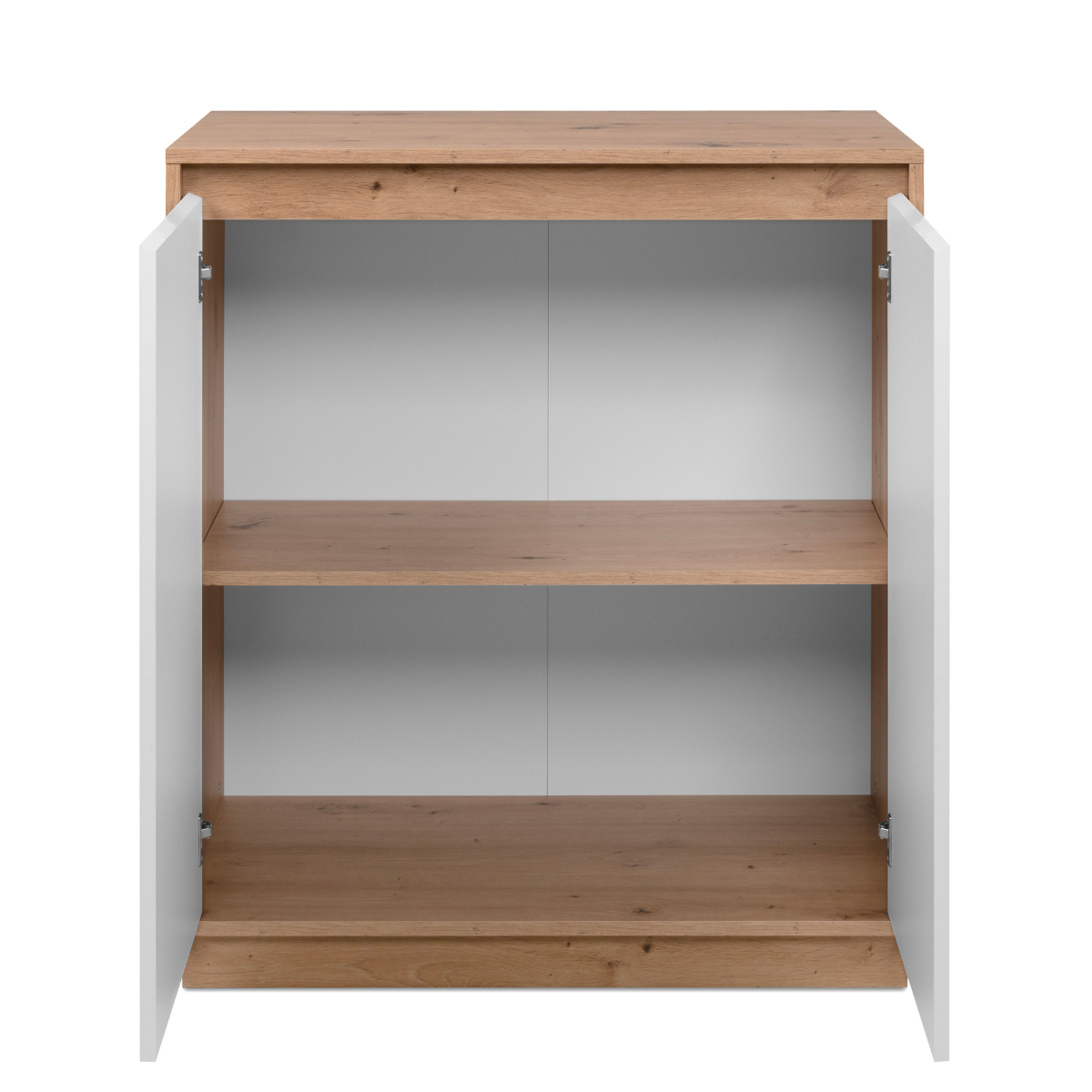 Petit buffet 2 portes L79 cm - PHOENIX chêne artisan / blanc brillant, CALICOSY