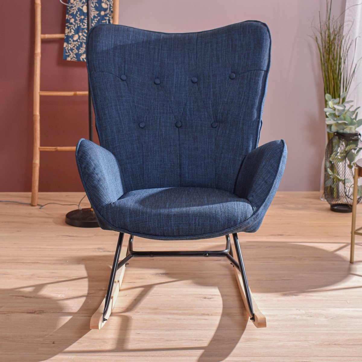 Fauteuil à bascule rocking chair scandinave, EPPING gris foncé, MEUBLES COSY