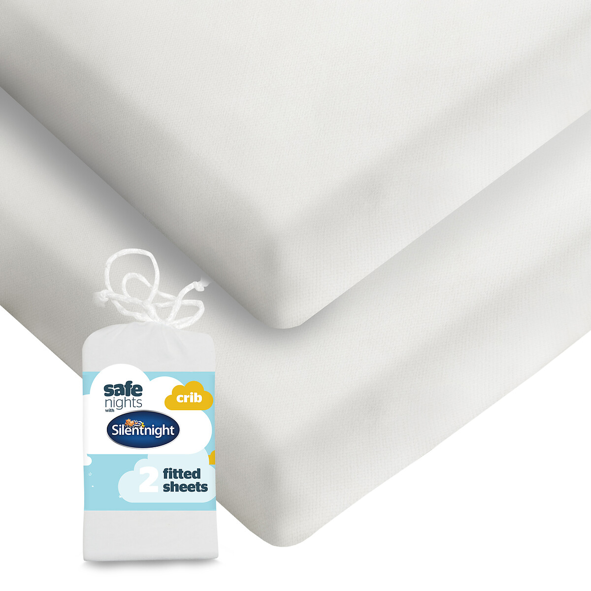 Pack of 2 Safe Nights Crib Fitted Sheets white, SILENTNIGHT