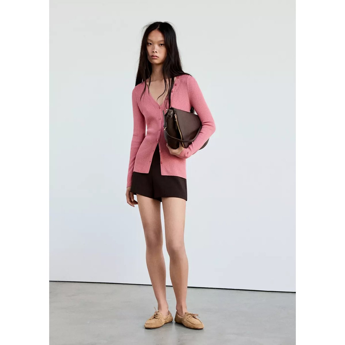 Cardigan côtelé boutons rose clair, MANGO