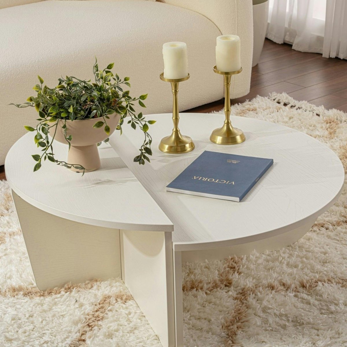 Table basse ronde modulable 2 hauteurs MARFA bois blanc, PIER IMPORT