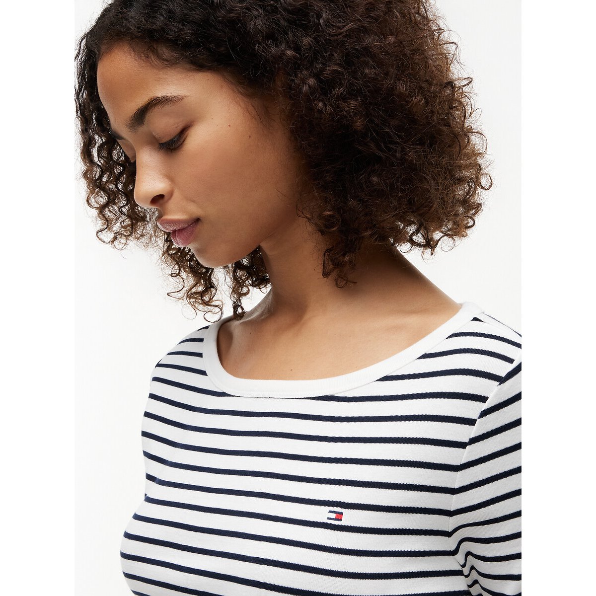 T-shirt com decote à barco, às riscas, mangas 3/4 branco/marinho, TOMMY HILFIGER