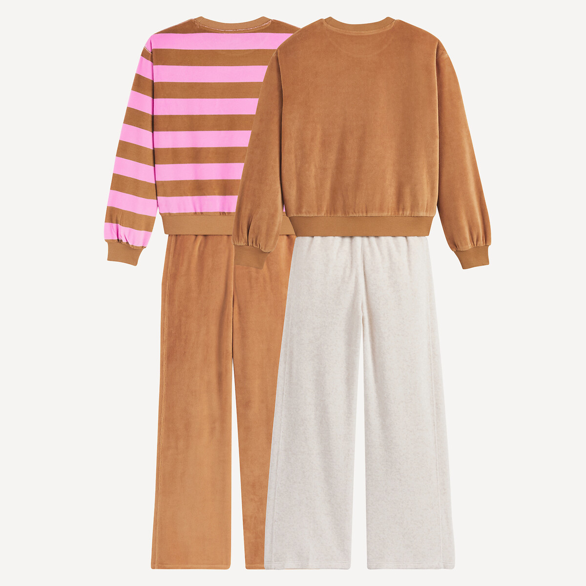 Set van 2 pyjama's in fluweel kastanje/roze, LA REDOUTE COLLECTIONS
