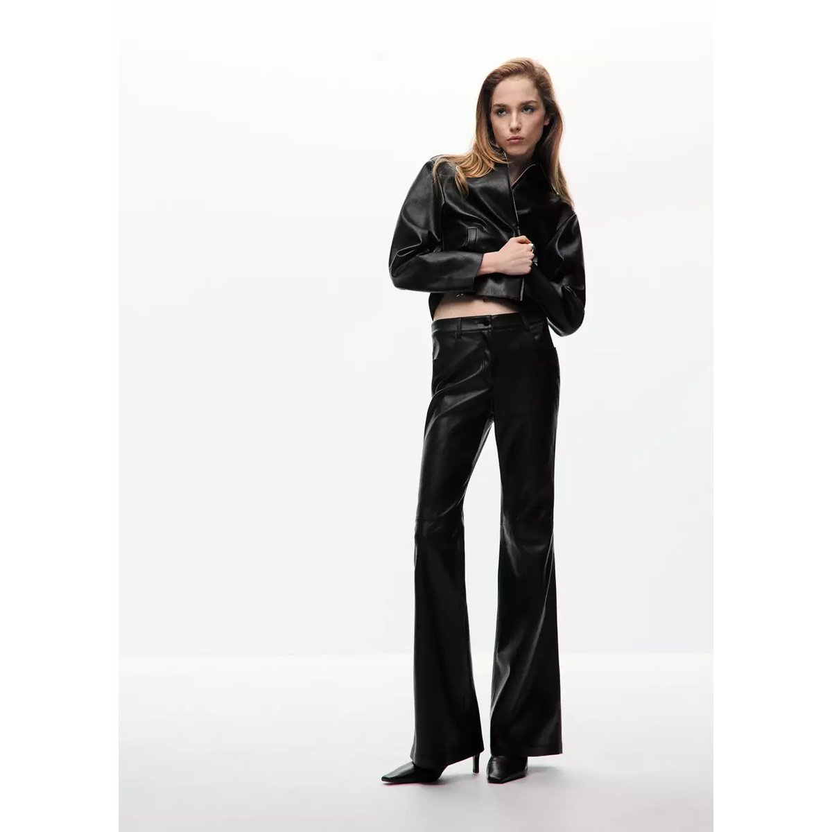 Veste cuir fermeture Éclair noir, MANGO