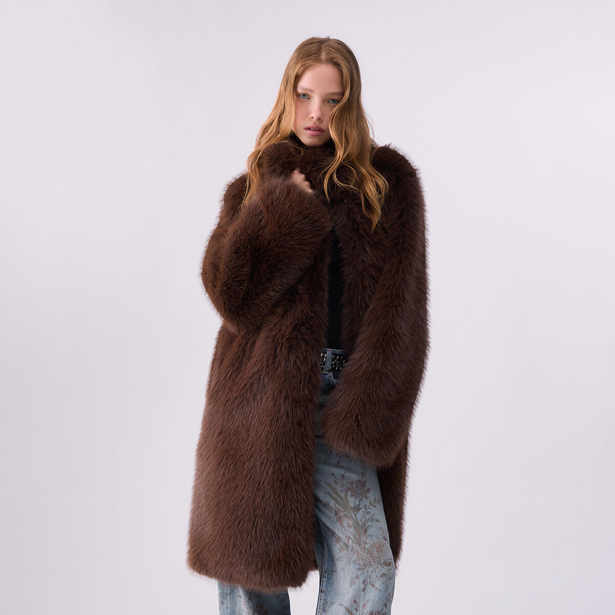 Manteau en imitation fourrure marron foncé, LIU JO