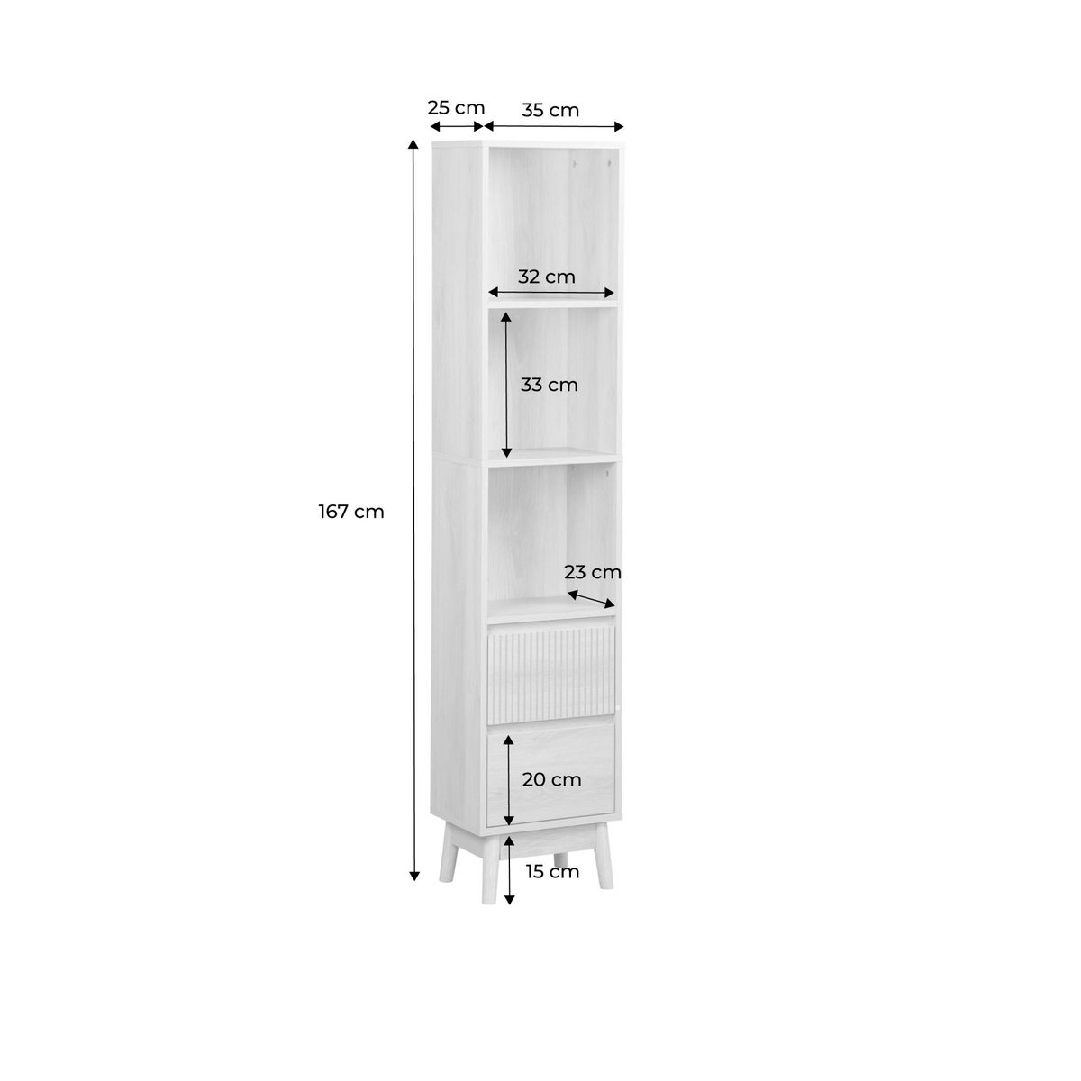 Colonne de rangement décor bois 3 étagères 2 tiroirs LINEAR naturel, SWEEEK