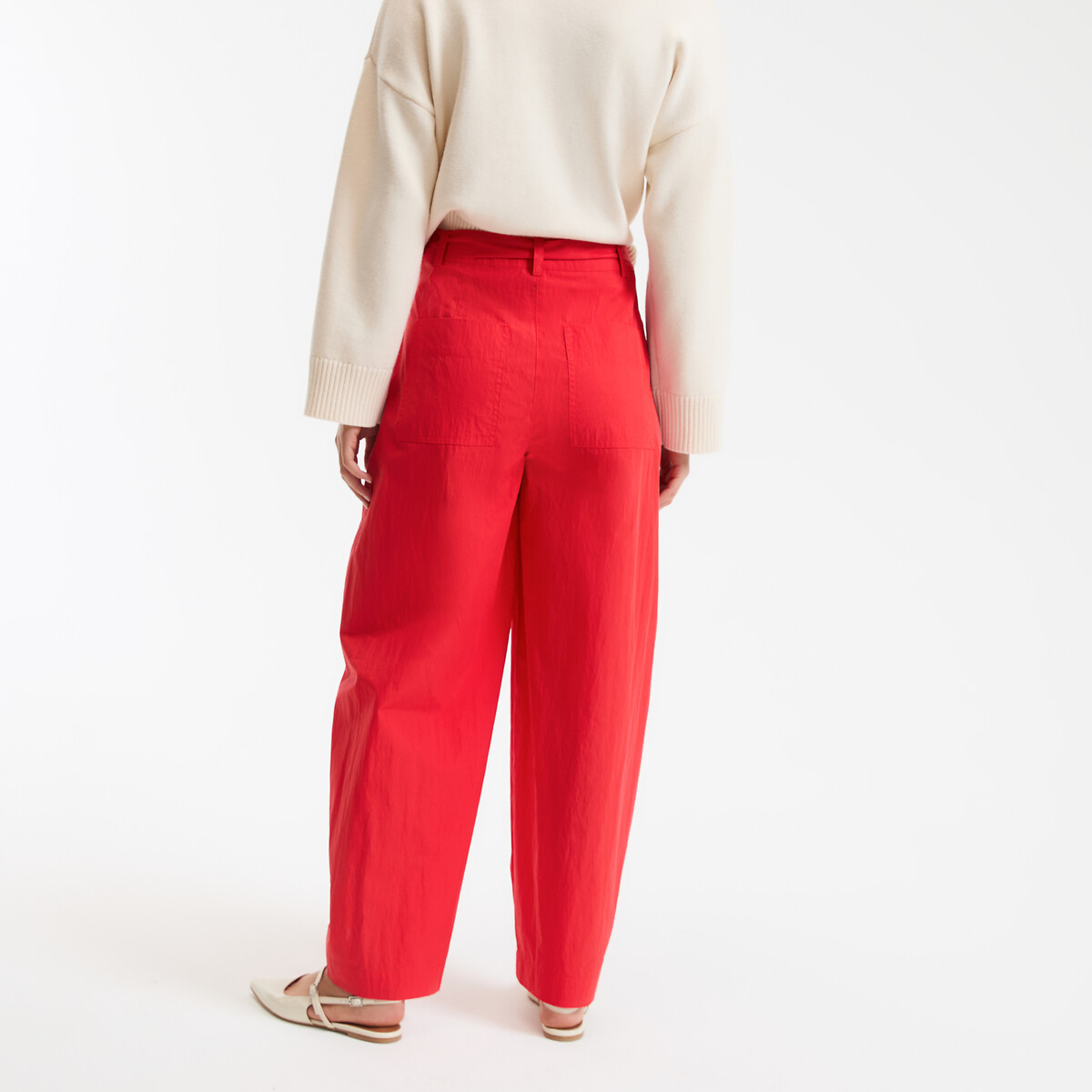 Belted Wide Leg Barrel Trousers red, LA REDOUTE COLLECTIONS