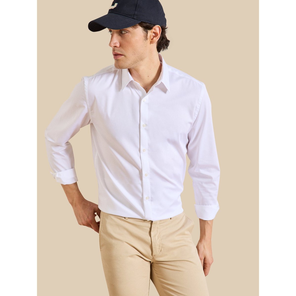 Chemise unie coton twill Regular Fit  non iron blanc, CYRILLUS