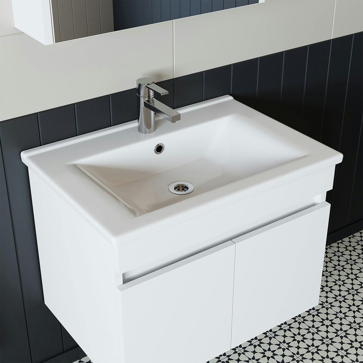 Meuble sous vasque suspendu 65 cm, 2 portes + vasque LAO blanc, PIER IMPORT