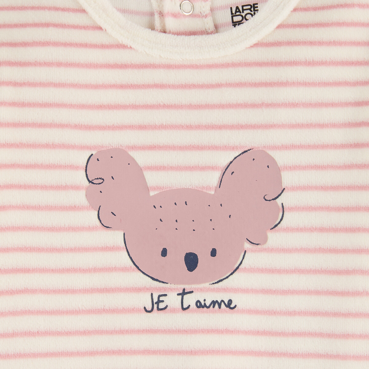 Striped Koala Print Velour Sleepsuit pink, LA REDOUTE COLLECTIONS