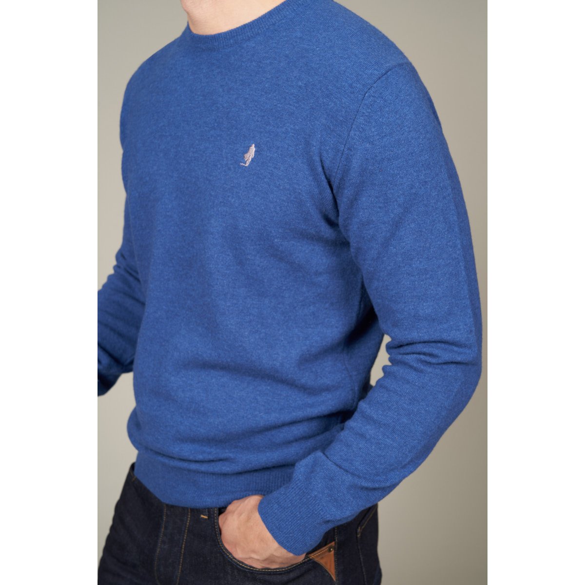 Pull col rond en laine bleu foncé, MCS
