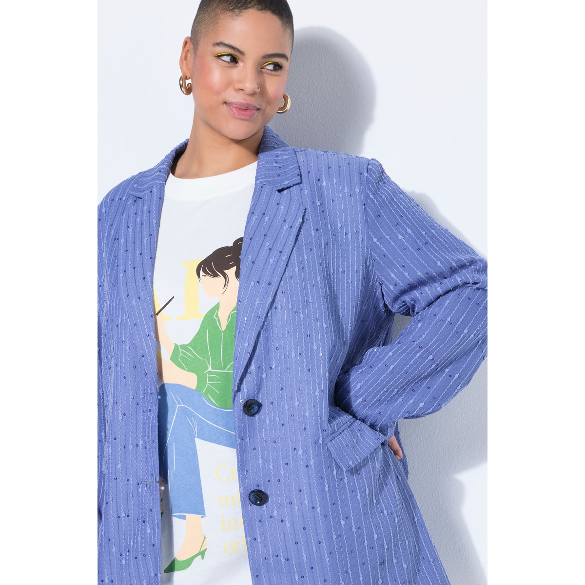 Blazer oversize, bandes pailletées gris bleu, STUDIO UNTOLD