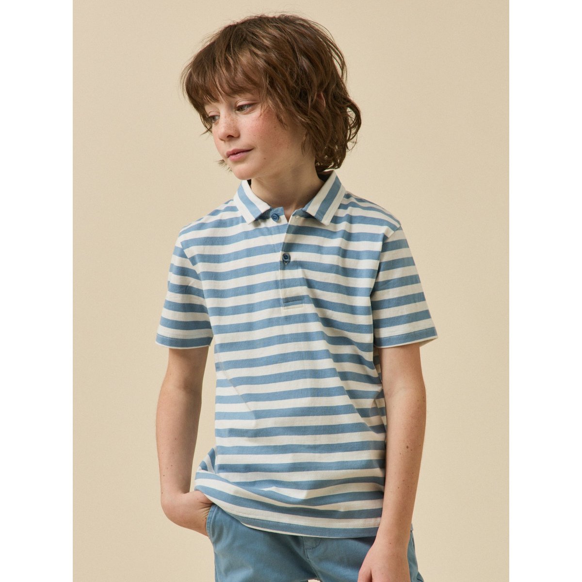 Polo rayé  - coton biologique rayure bleue, CYRILLUS
