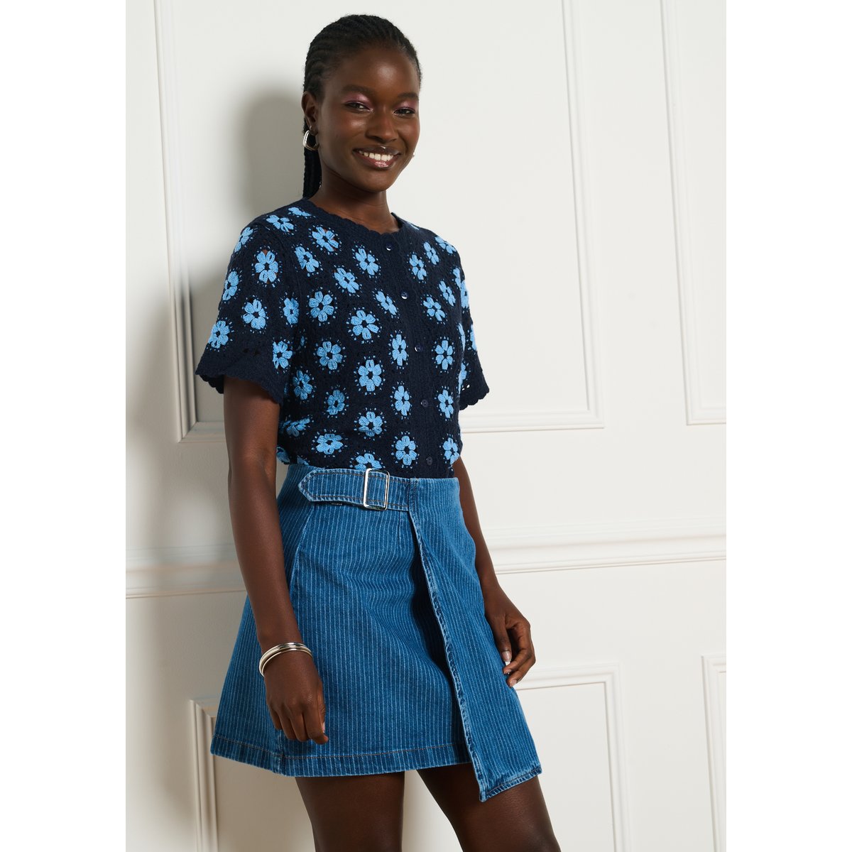 Jupe portefeuille en denim medium blue, LOLALIZA