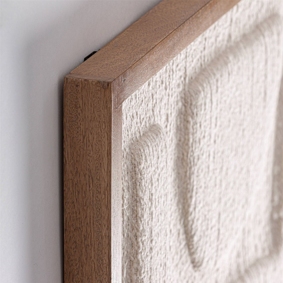 Tableau abstrait contemporain en coton blanc cassé naturel et bois clair, RECOLLECTION