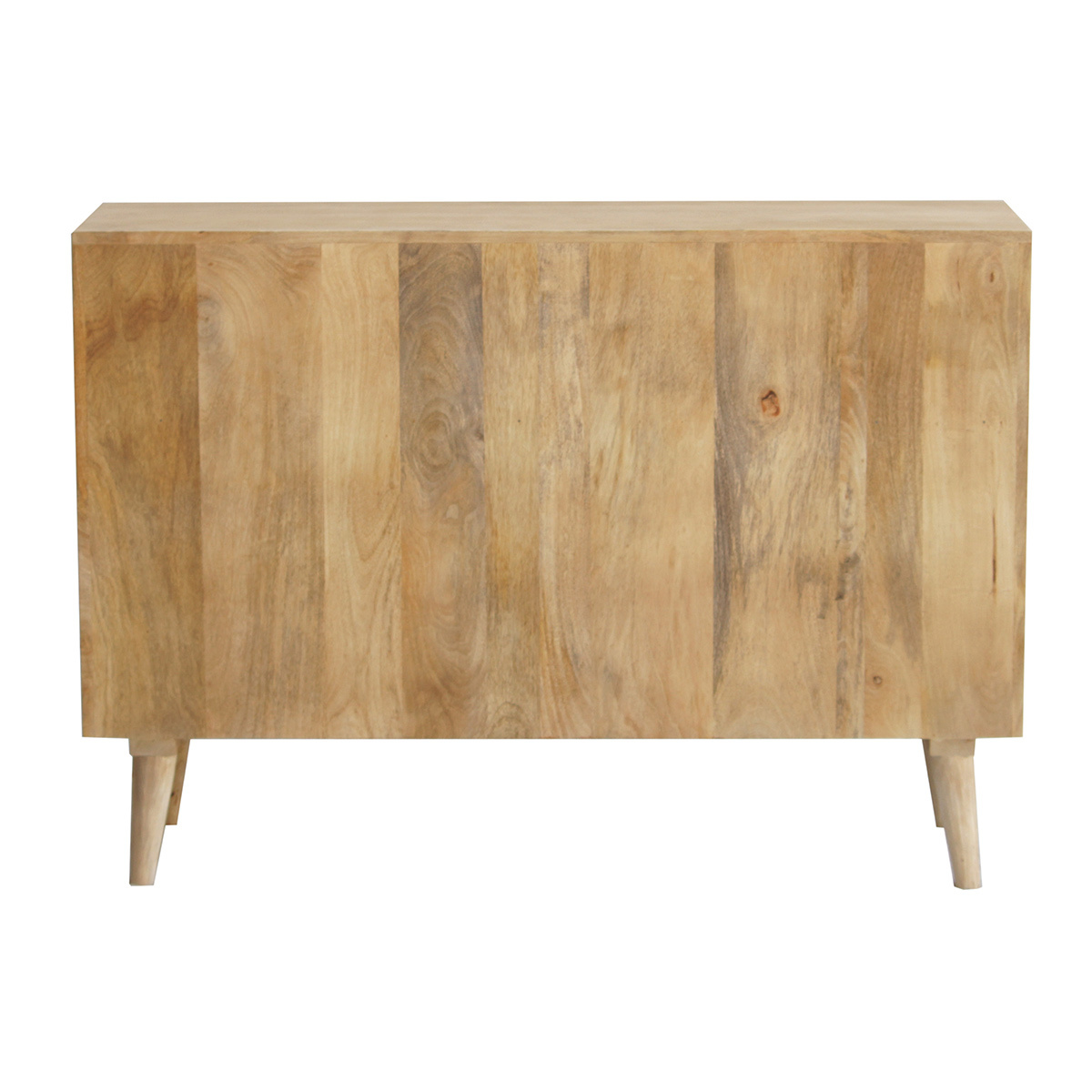 Buffet ouvert meuble de rangement bouteilles ou vinyles en bois manguier massif L120 cm ISIDRO bois clair / noir, MILIBOO