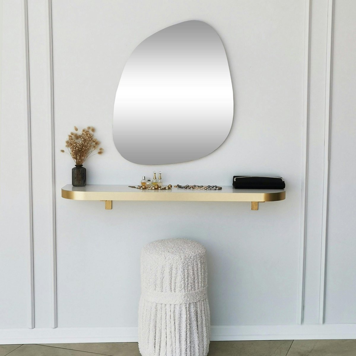 Miroir salle de bains organique 75 cm - style scandinave CODY doré, PIER IMPORT