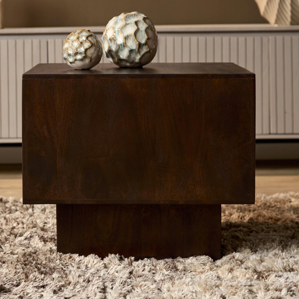 Table basse cube vintage en bois brun 56 cm ALMA marron, PIER IMPORT