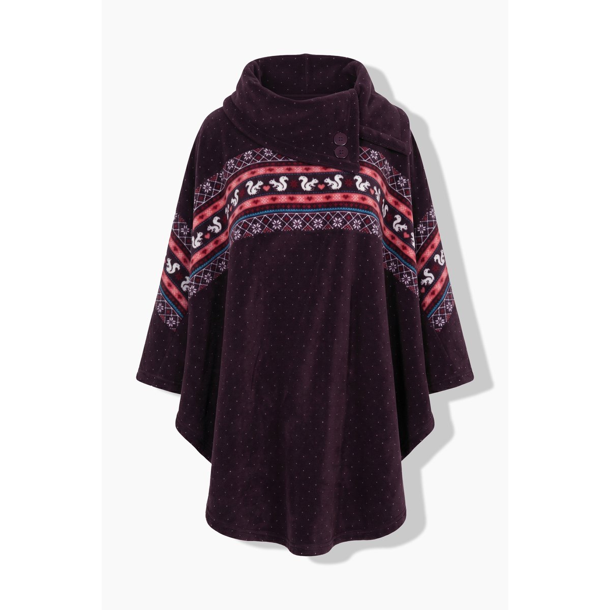 Poncho en peluche avec col, motif norvégien prune foncé, ULLA POPKEN