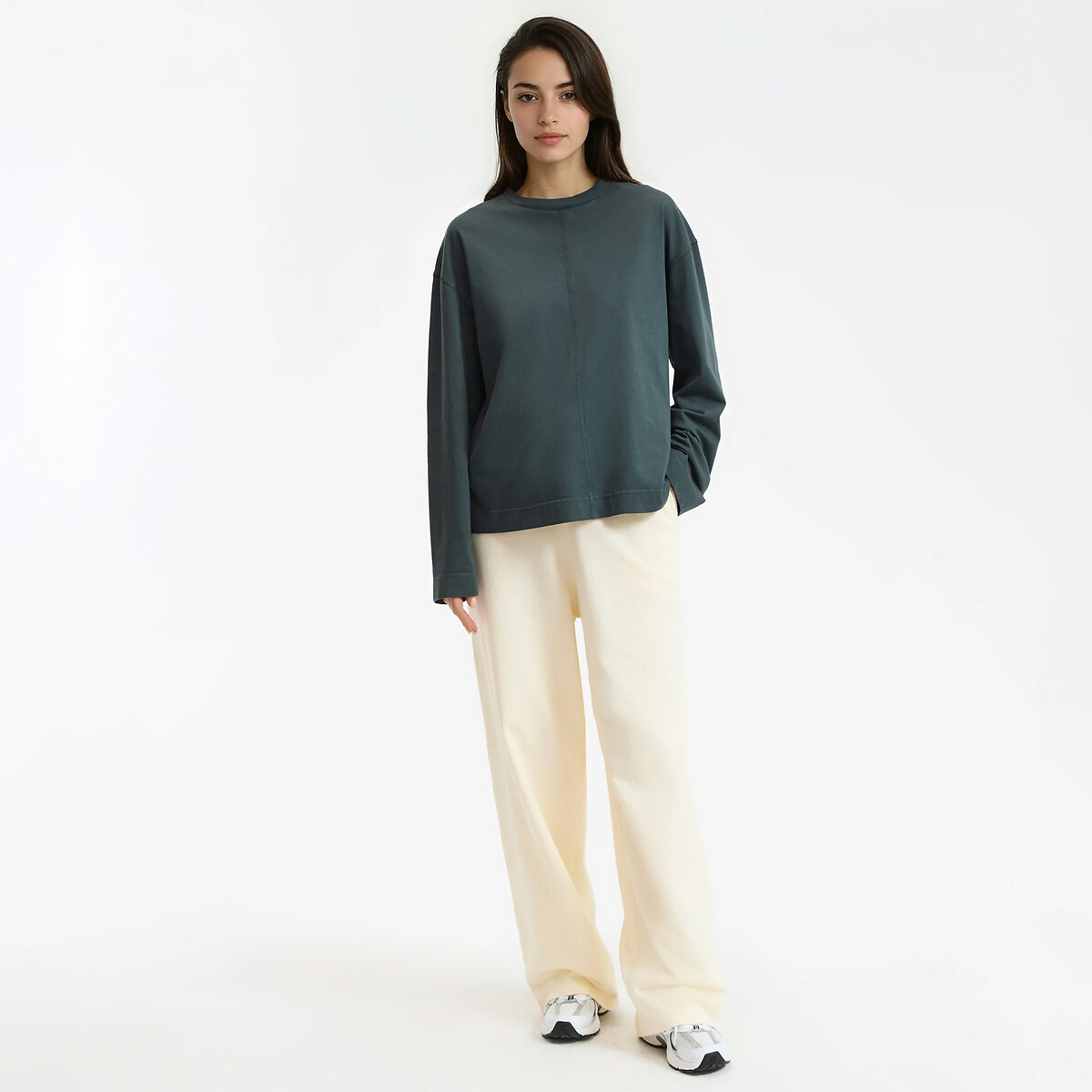 T-shirt oversize, col rond, manches longues carbone, LA REDOUTE COLLECTIONS