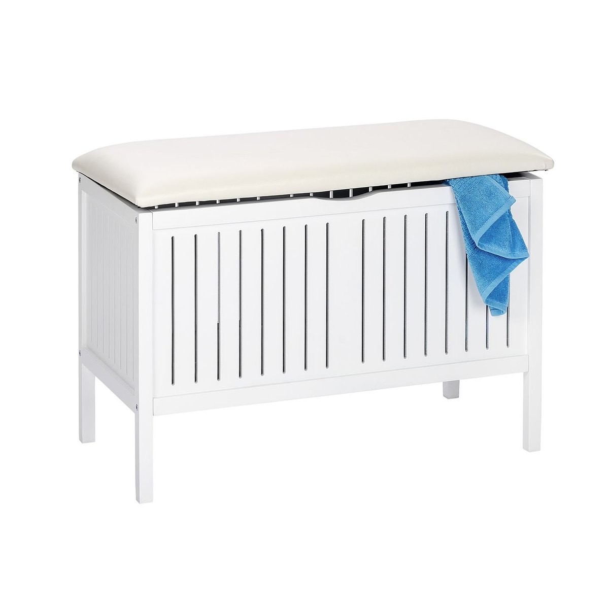 Banc de salle de bain en bois avec rangement OLSO blanc, WENKO