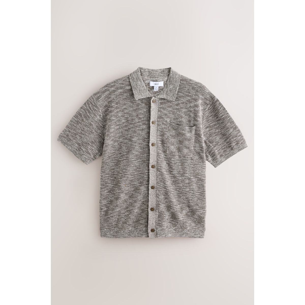 Polo boutonné en maille à manches courtes gris chiné, NEXT