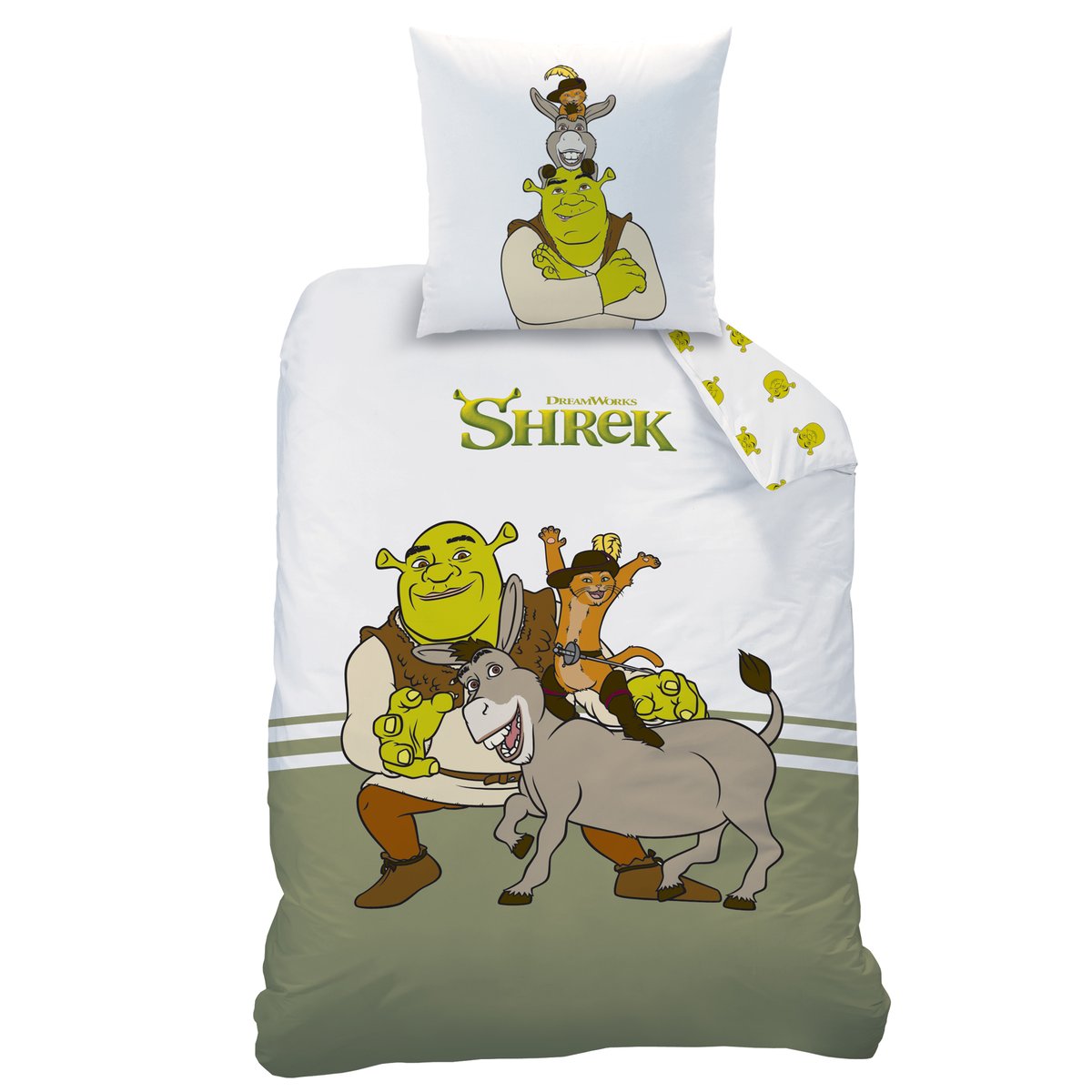 Parure de lit imprimée 100% coton, SHREK AMIS vert, OMYDREAM