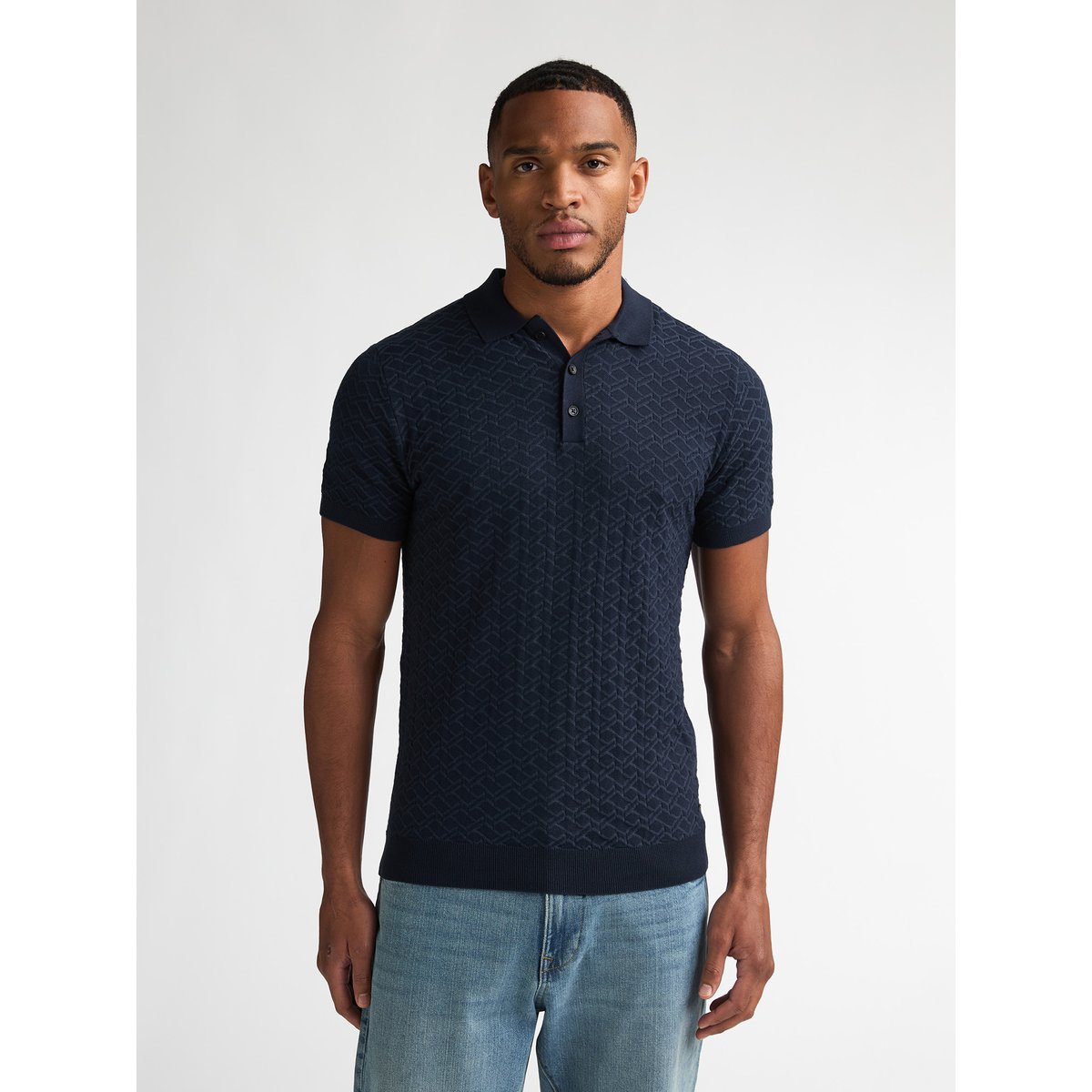 Pull Polo en maille cactus bleu navy blue, PETROL INDUSTRIES
