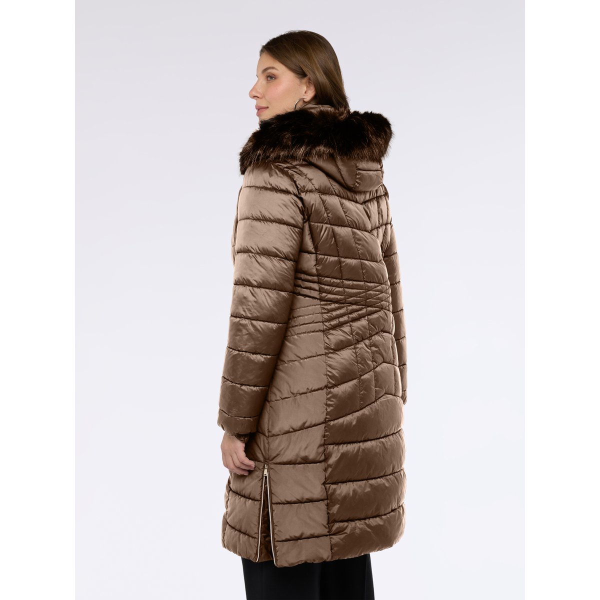 Doudoune longue bimatière marron, FIORELLA RUBINO