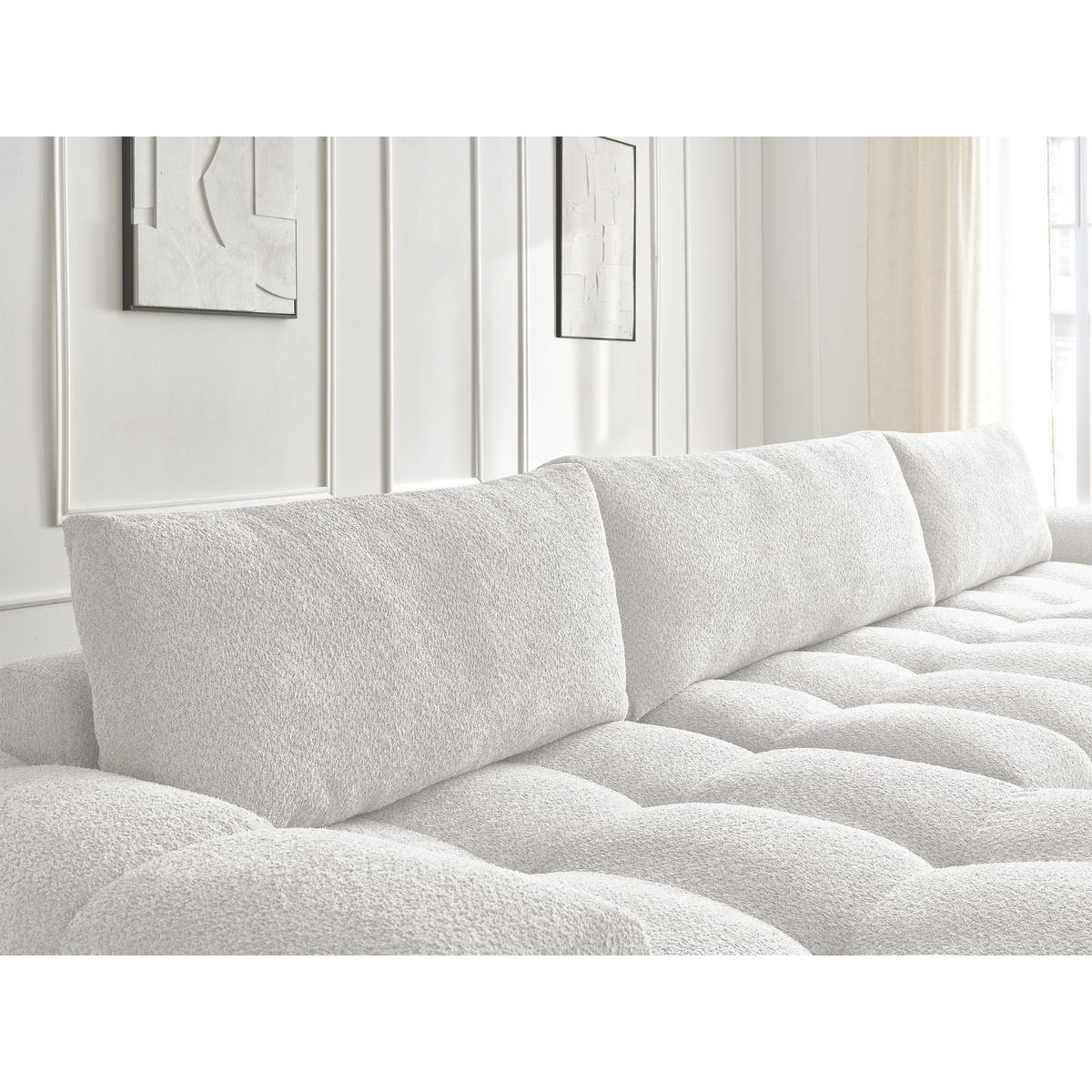 Canapé panoramique convertible 6 places en tissu bouclette, ANAKIN blanc, BOBOCHIC