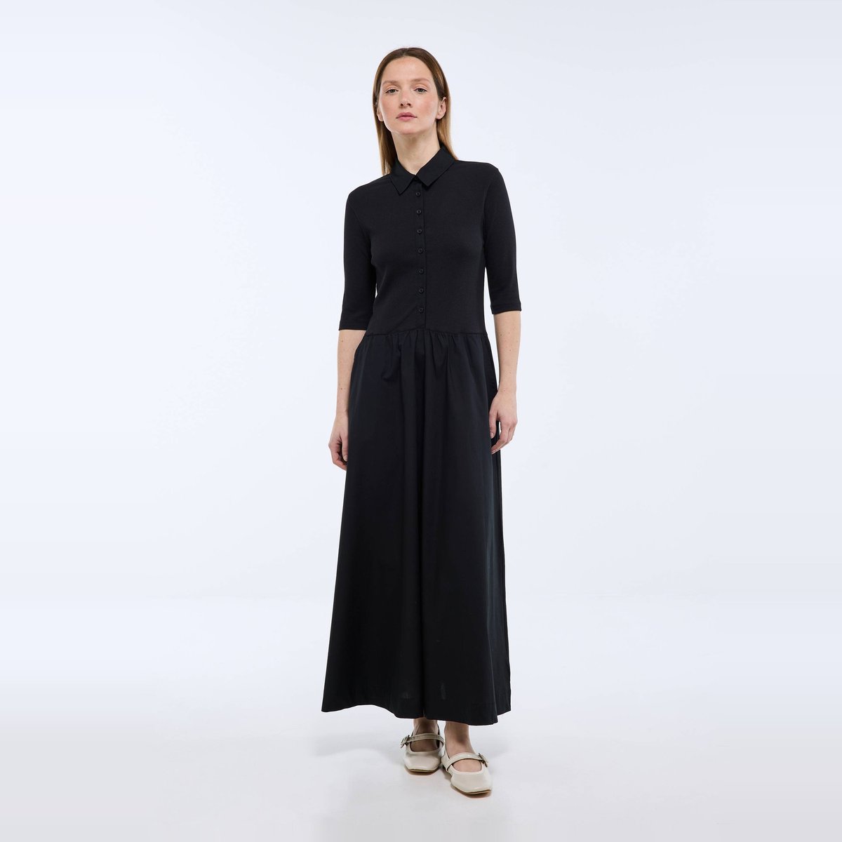 Robe polo uni en coton BIO GOTS noir, MONOPRIX