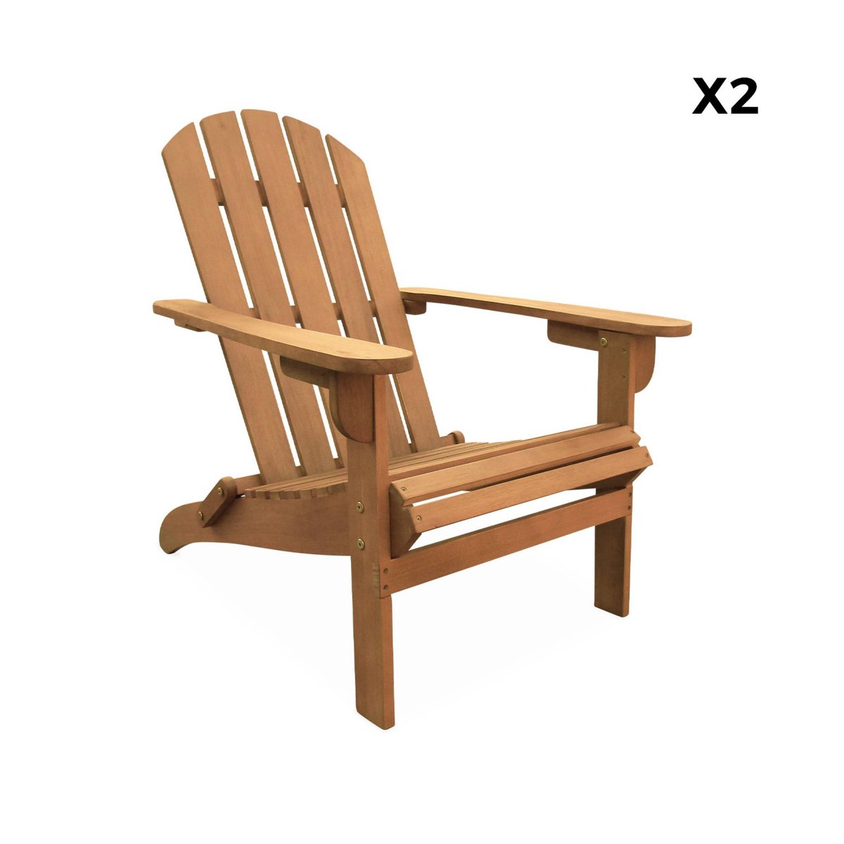 Fauteuil de jardin bois d'eucalyptus + repose-pieds (lot de 2) ADIRONDACK SALAMANCA X2 + TABLE/REPOSE PIEDS bois, SWEEEK