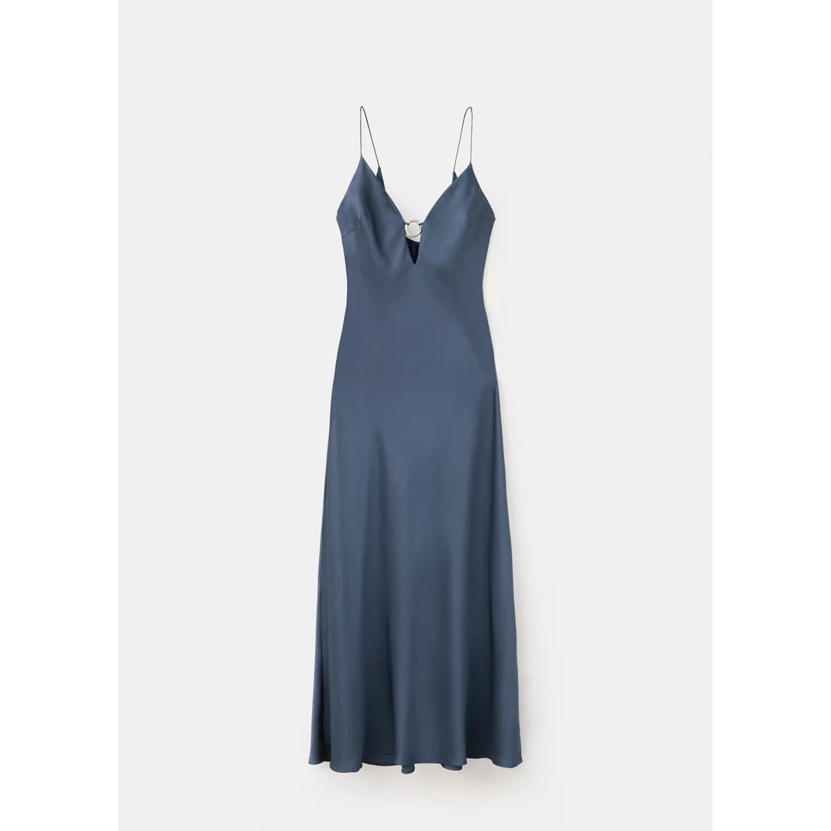Robe satinée col V bleu, MANGO