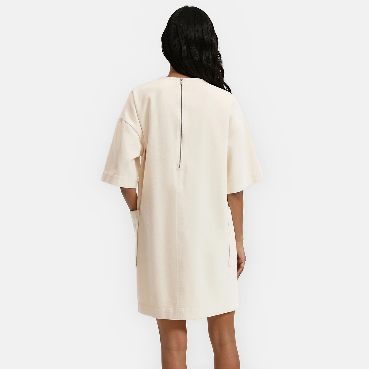 Robe droite en denim, courte, manches courtes ecru, LA REDOUTE COLLECTIONS