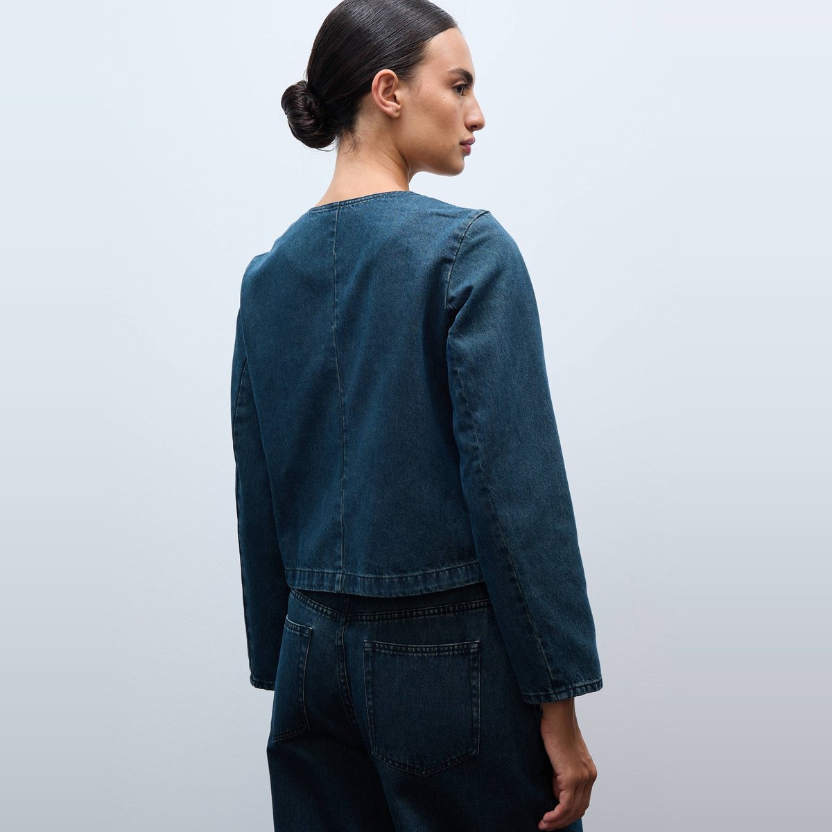 Veste courte en jean stone denim, MONOPRIX