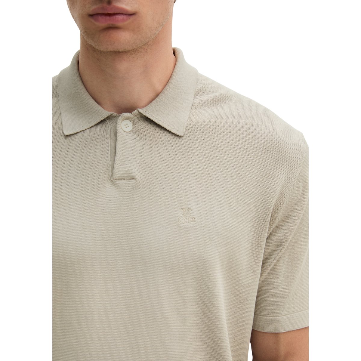 Polo en tricot régulier en pur coton bio gris clair, MARC O'POLO