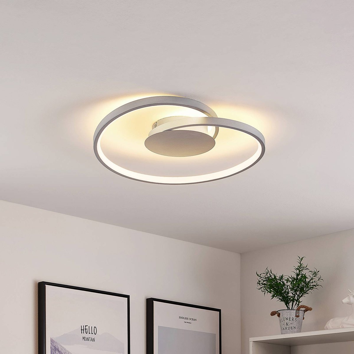 Plafonnier en métal moderneLED, Enesa argent, LUCANDE