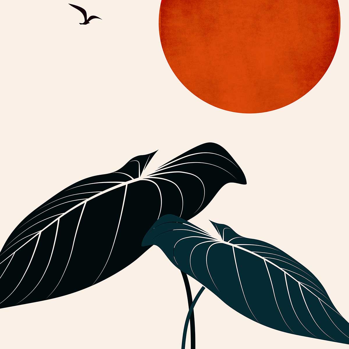 Tableau fleurs Monstera au soleil rouge tableau alu dibond, HEXOA