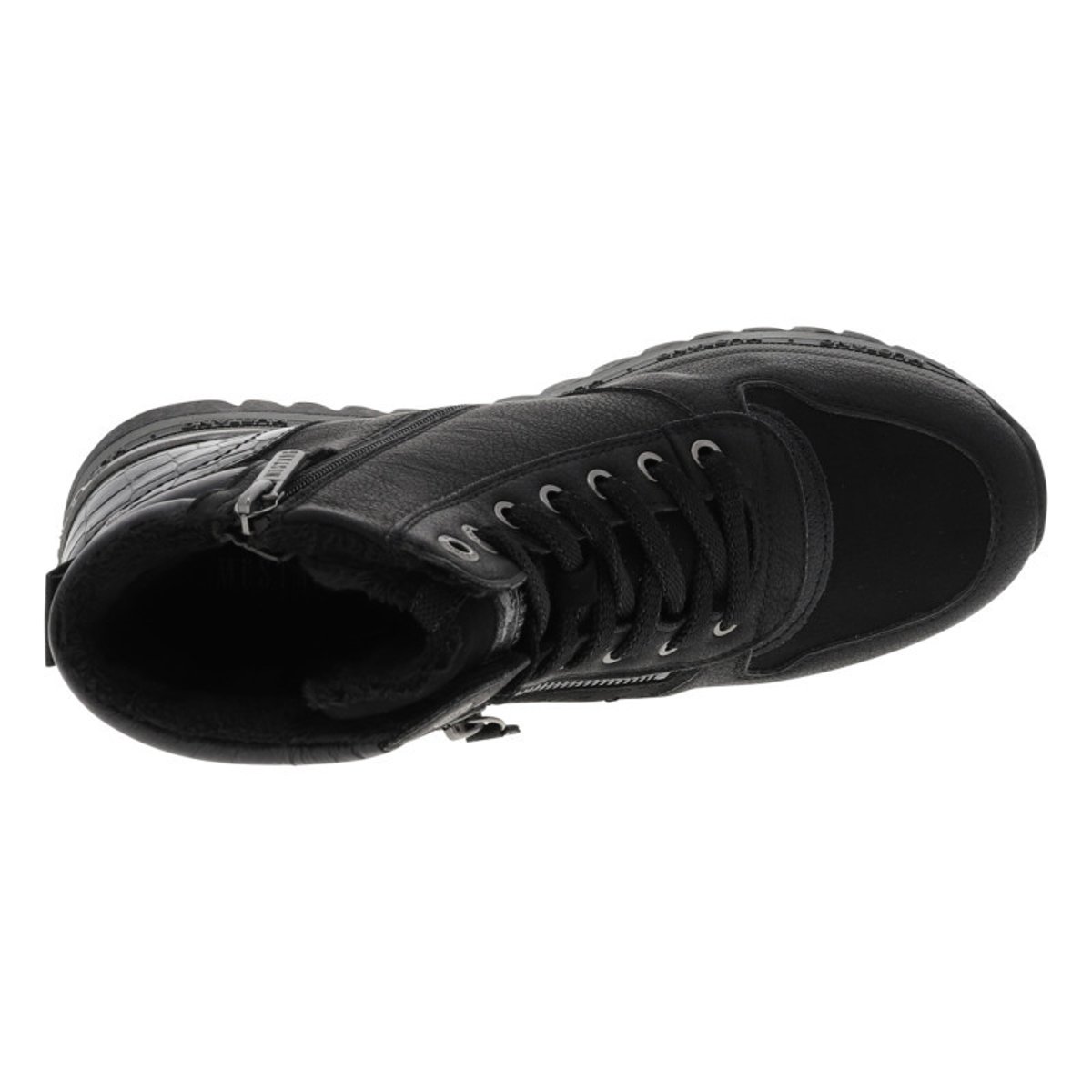 Baskets noires à talon semi-compensé avec des lacets et un zip latéral noires, MUSTANG