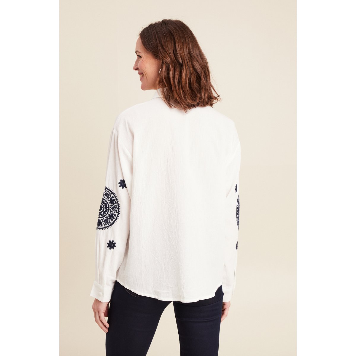 chemise en coton brodée manches longues ecru, BREAL