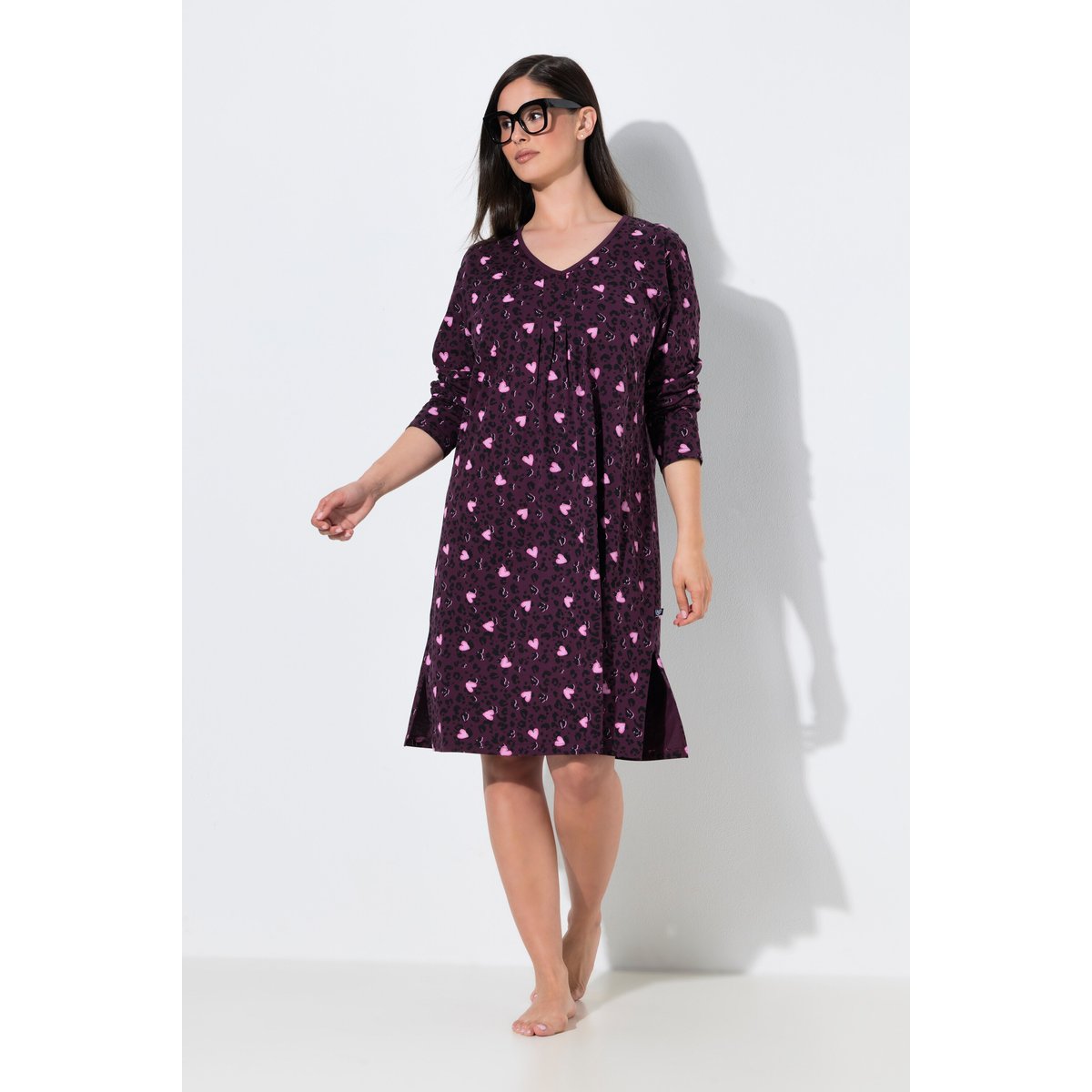 Lot de grands T-shirts avec motif cœurs prune foncé, ULLA POPKEN